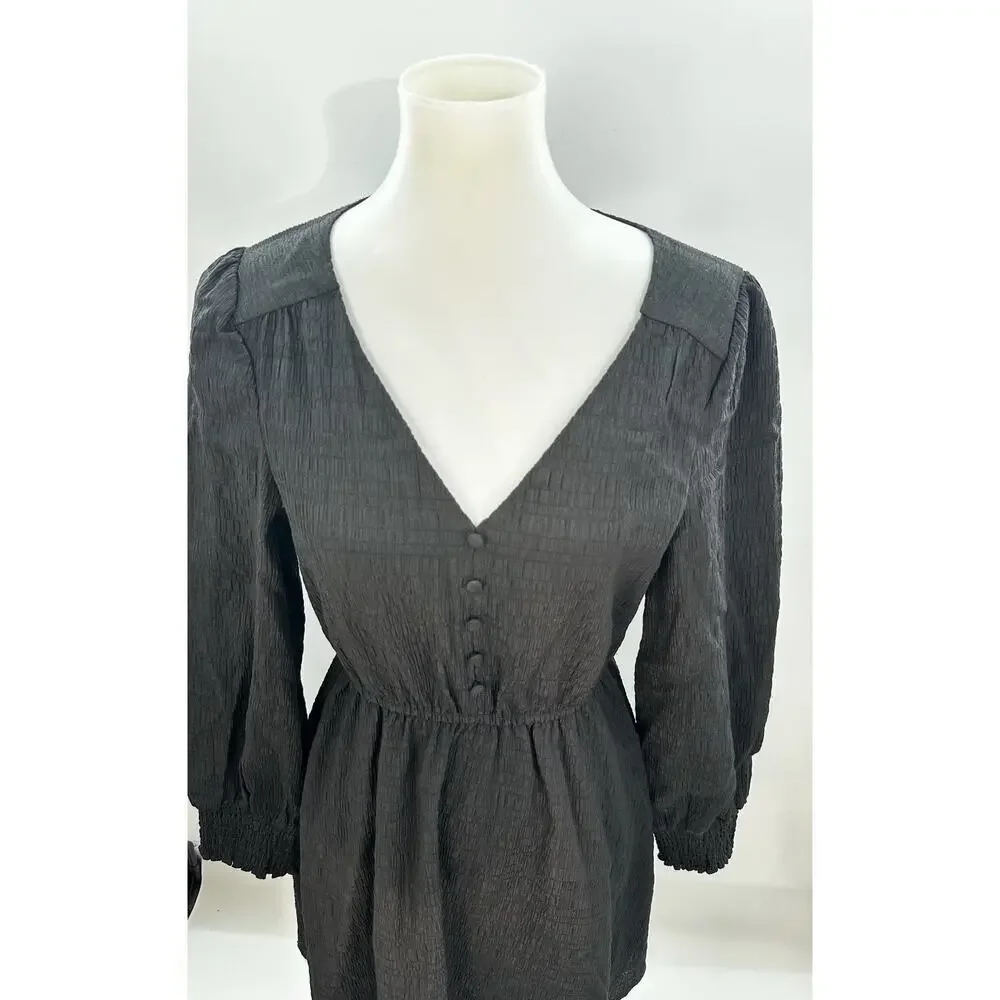 BB Dakota Steve Madden Black V-Neck Long Sleeve Button Mini Dress M - Picture 4 of 7